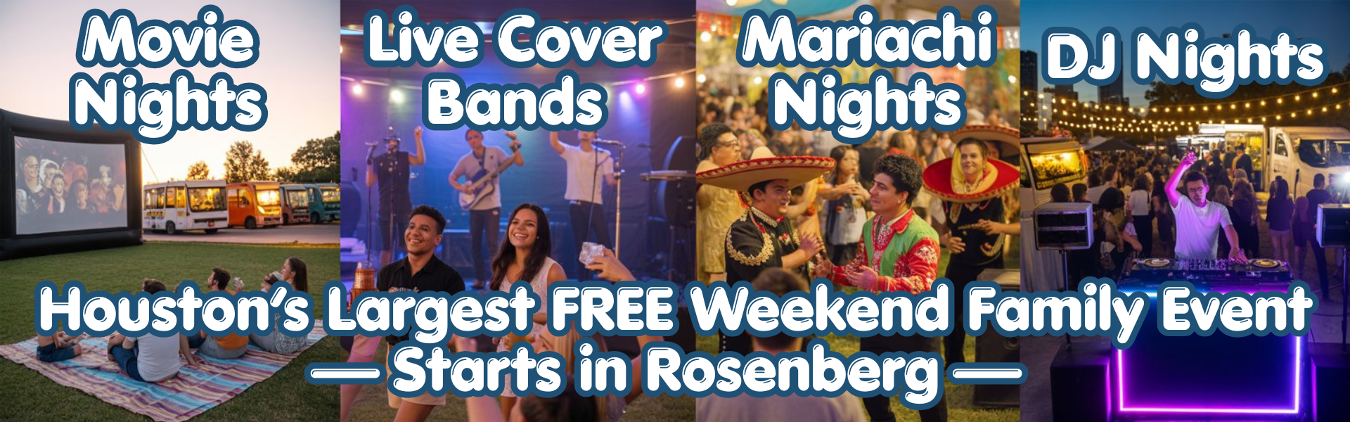 Free Family Events — Outdoor Movies, Live Bands, Mariachi, DJ Nights — TX Flea Markets Rosenberg TX